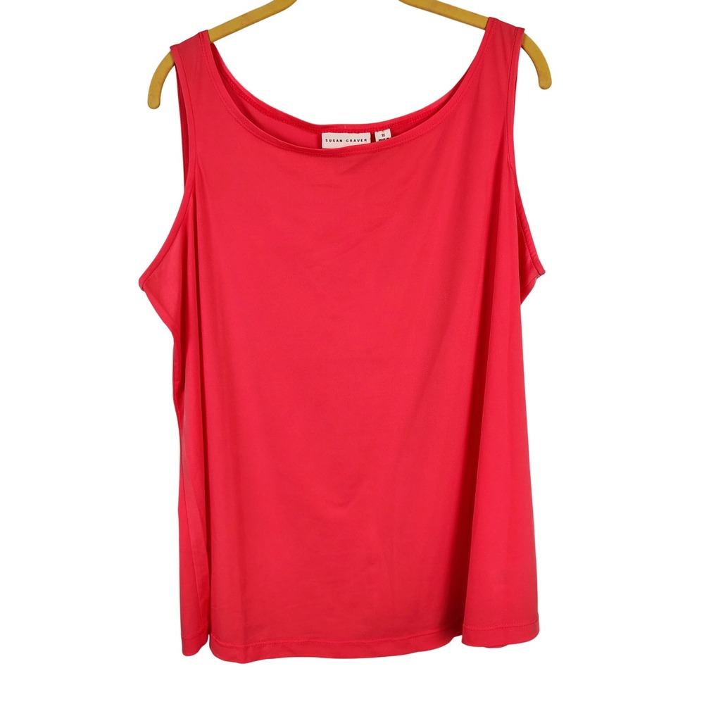 Susan Graver Womens 1X Tank Top Coral Red Solid Stretch Minimalist Officecore